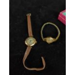 Two 9ct gold cased ladies watches, one with a rolled gold strap