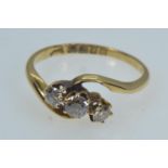18ct gold & three stone diamond ring, size M, 2.49 grams