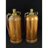 Two copper and brass antique fire extinguishers, one stamped RJ 39198, height 49cm