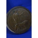 WWI bronze death plaque 'He Died For Freedom And Honour', issued to William Robert Bazley, diameter