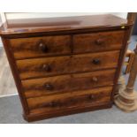 Flame mahogany veneered 2 over 3 chest of drawers, 123 x 55cms x ht 110cms