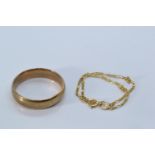 9ct gold band ring, size X, & a 9ct gold bracelet, circumference 175mm, gross weight 6.56 grams