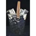 Silver plated ice bucket with carrying strap and 6 matching picnic goblets