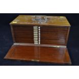 C19th lockable wooden microscope slide case with sunken brass handle, brass fittings and ten drawers