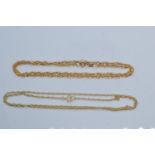 Two 9ct gold neck chains, circumferences 400mm & 460mm respectively, gross weight 4.28 grams