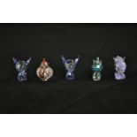 Five Swarovski Lovlots Chinese zodiac figures, including two rats, rooster, horse & dragon, nos. 500