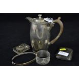 Silver coffee/chocolate pot, maker Bert & Co, London 1913, a silver cigarette case, maker Joseph Glo