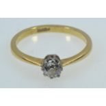 18ct gold & solitaire diamond ring, size O, 2.74 grams
