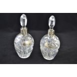 Matched pair of silver collared decanters, with silver decanter labels for brandy & gin, decanter la