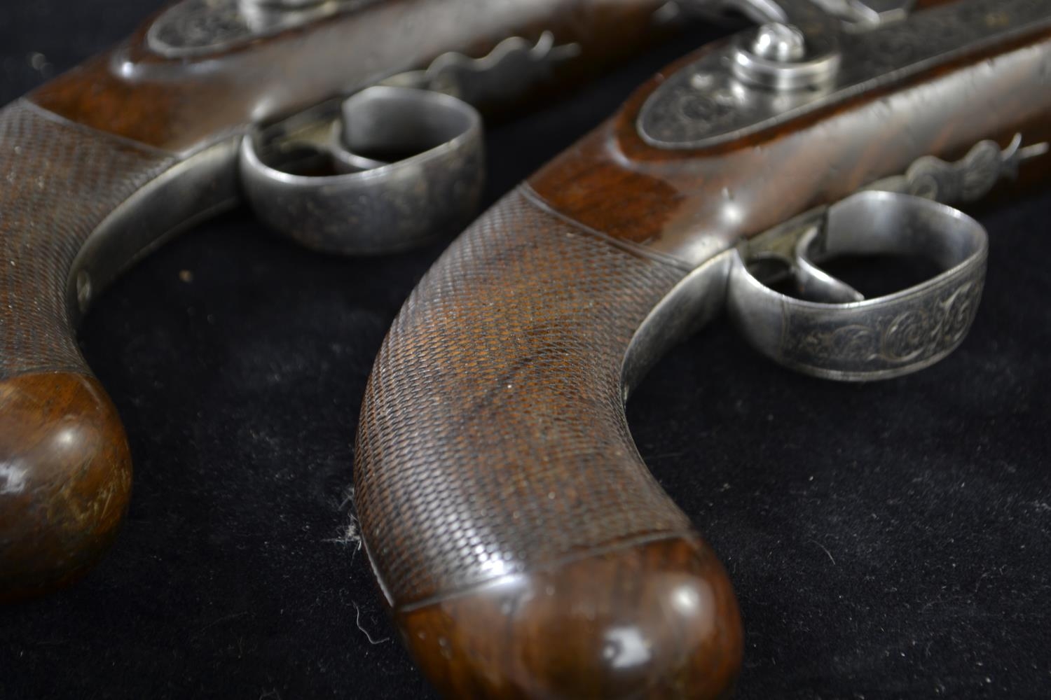 Pair of coaching type pistols, percussion cap, pepperbox butts marked Smith. In custom made case. Vi - Image 14 of 18