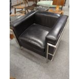 Marcel Brewer, Le Corbusier style chair, black leather & chrome34.5 x 32cms x ht 67 cms