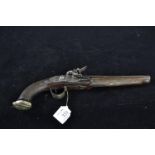 16-Bore flintlock duelling type pistol, possibly European, circa 1800, with carved woodwork and fine