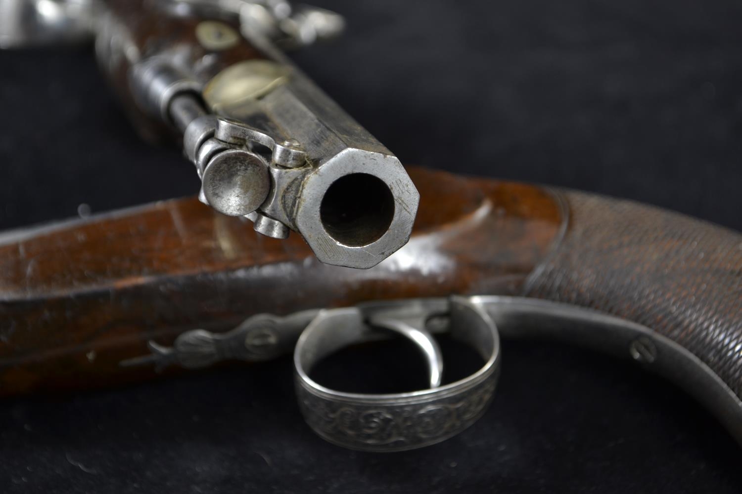 Pair of coaching type pistols, percussion cap, pepperbox butts marked Smith. In custom made case. Vi - Image 10 of 18