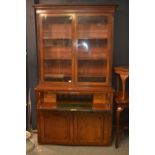 Victorian mahogany fronted, secretaire bookcase with glazed top and ebonised detail. 114cm x 56cm x