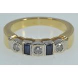 18ct gold, diamond & sapphire ring, size L, 6.5 grams