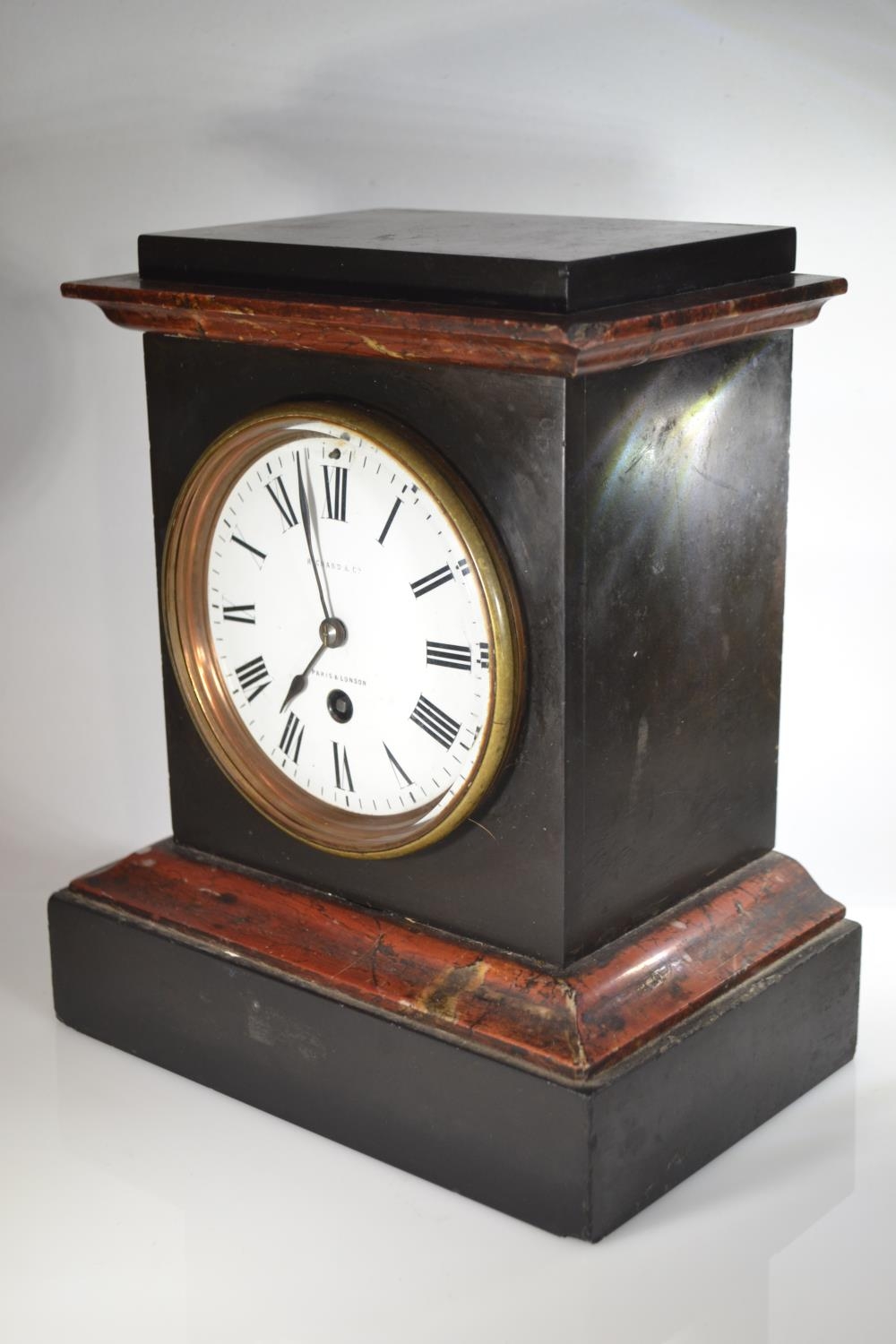 C19 marble mantle clock, by Richard & Co, Paris & London. W22cm H26cm D14cm  - Image 6 of 9