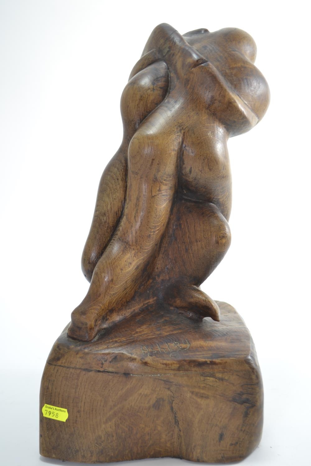 Bog oak carved wrestlers, signed Ashley to base. H41cm  - Image 5 of 7