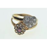 Two 9ct gold & gem set rings, the heart-shaped ring size M & cluster size Q, gross weight 3.8 grams
