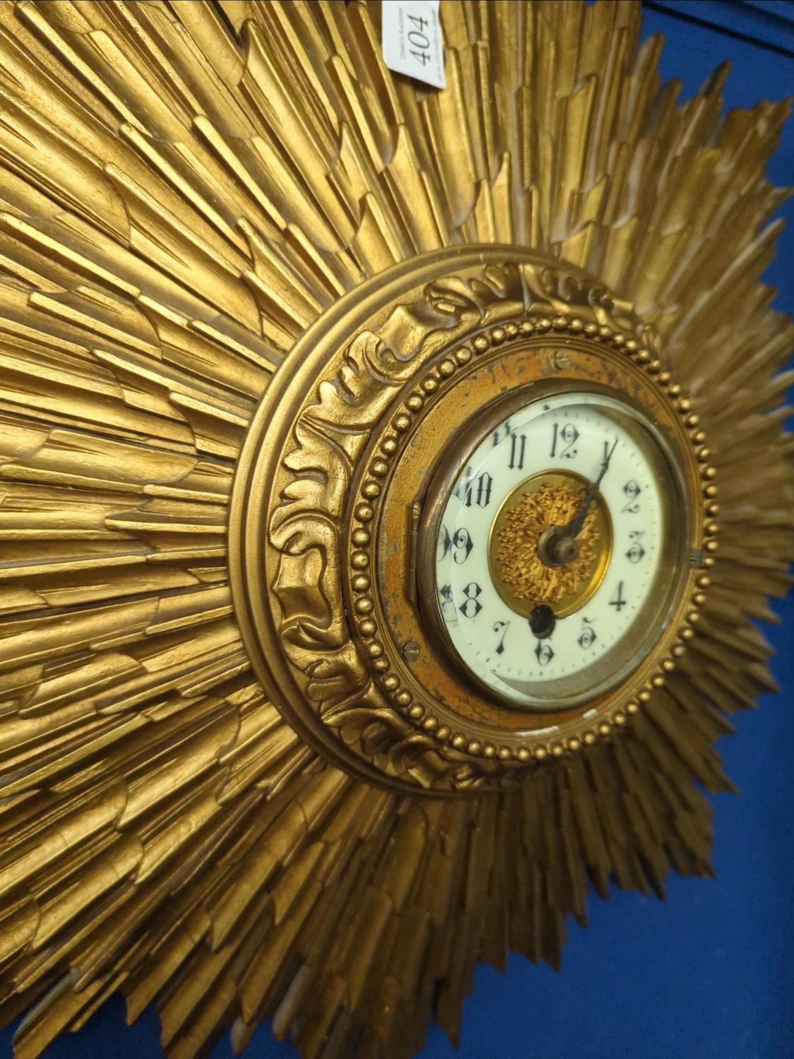 Early C20th plaster sunburst wall clock, original movement has been converted to quartz, depth 12cm  - Image 2 of 2