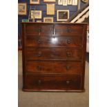 Victorian mahogany two over four chest of drawers. Width 122cm x 554cm deep x 126cm high.
