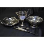 Collection of silver, various makers & dates, comprising a matching sugar bowl & cream jug, small pi