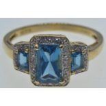 9ct gold, topaz & diamond cluster ring, hallmarked Birmingham, size W, 3.9 grams