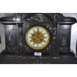 Large French slate and marble mantle clock with pendulum, 'Marque Deposee' stamped on clock movement