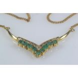 9ct gold, emerald & white sapphire necklace, circumference 440mm, gross weight 7.84 grams