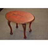 Oriental style red painted occasional table. 60cm x 44cm height 44cm.