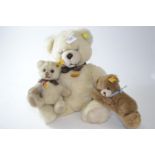 Three Steiff teddies, including Molly Teddy, Petsy & a reclining bear, all with ear tags