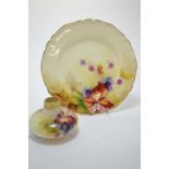 Royal Worcester 'Maple' plate & vase, painted by Kitty Blake with leaves, blossom and blackberries,