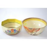 Two Clarice Cliff bowls, including 'Rhodanthe' & 'Crocus' patterns, printed marks, diameter 18cm & 2