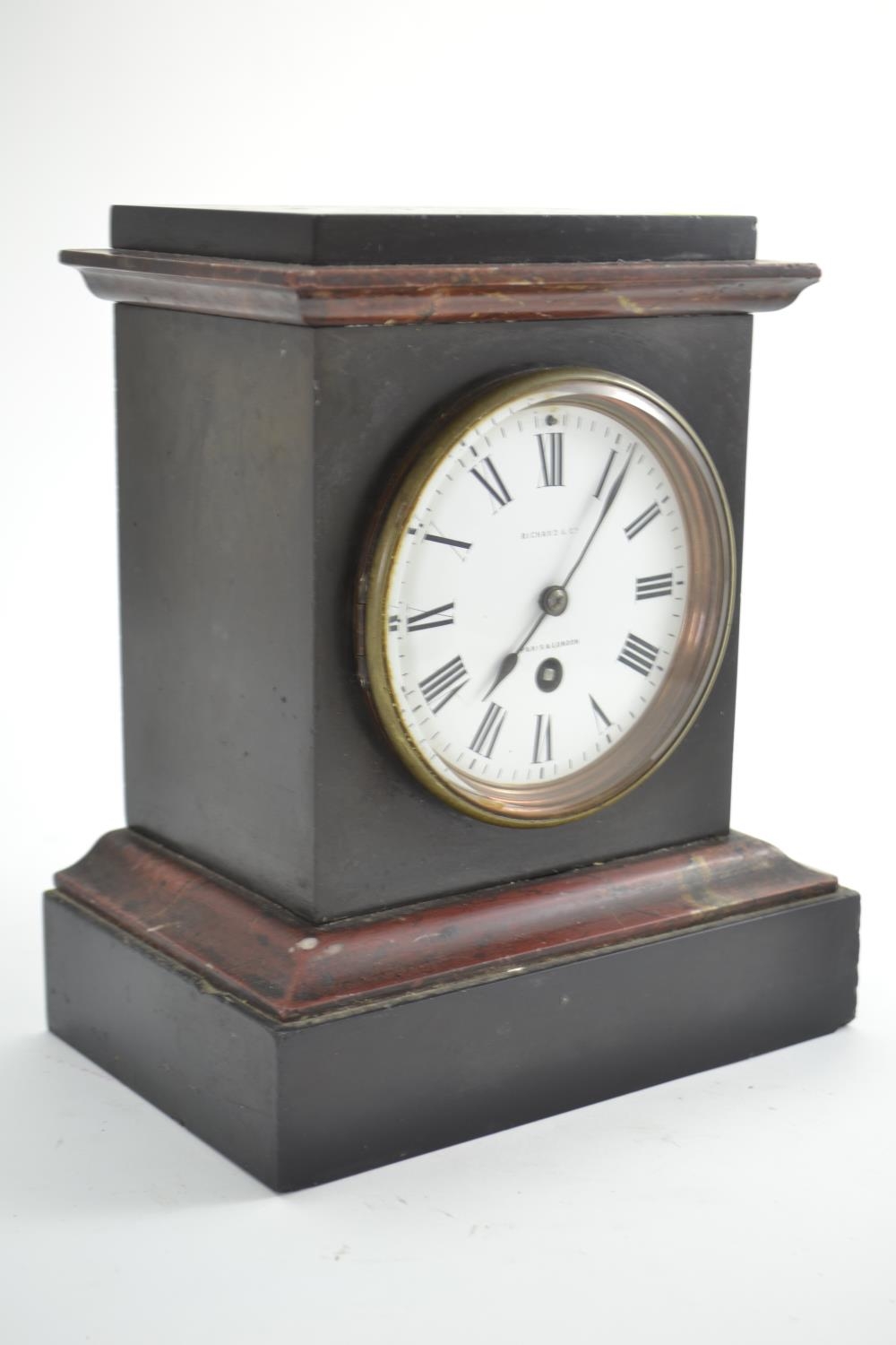 C19 marble mantle clock, by Richard & Co, Paris & London. W22cm H26cm D14cm  - Image 5 of 9