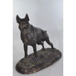 Bronze sculpture of a Boxer dog, signed Mene, on a metal base, 26.5 x 25cm