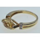 9ct gold, citrine & white stone ring, size N, 3.38 grams