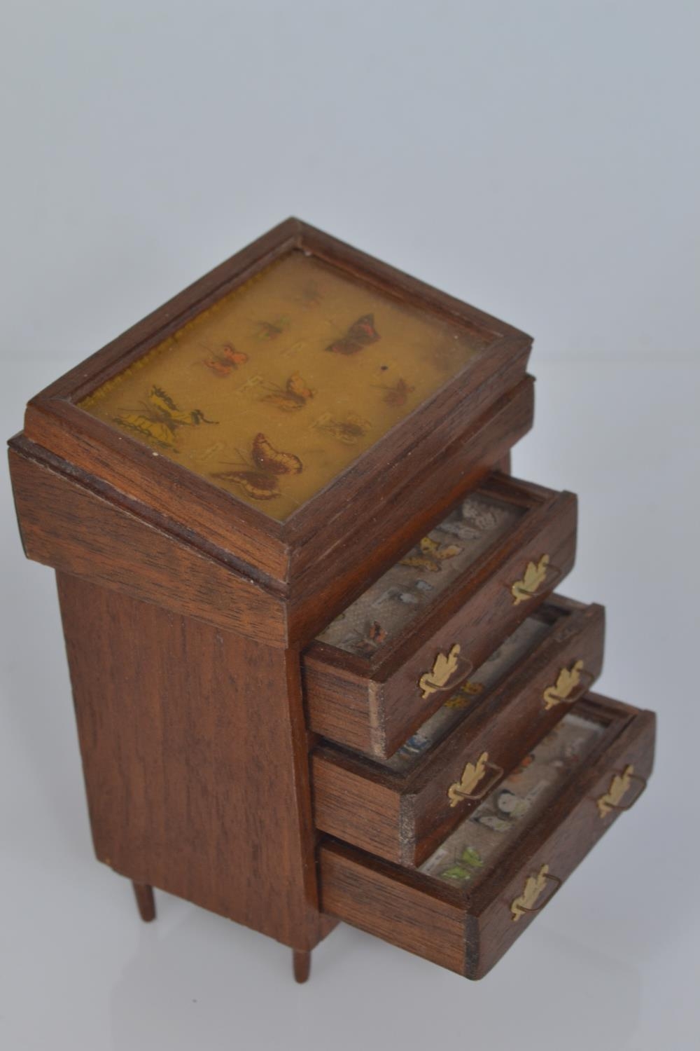 Collection of wooden dolls house furniture including a tambour knee hole desk, a grandfather's clock - Image 8 of 9