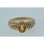 9ct gold & citrine ring, size O, 4.46 grams