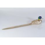 Silver letter opener with enamelled duck handle, with import hallmark for Mark Houghton Ltd, Sheffie