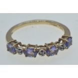 14ct gold, tanzanite & diamond half hoop ring, size L1/2, 2.16 grams