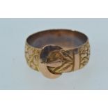 9ct rose gold buckle ring, hallmarked Birmingham 1911, size Q, 3.75 grams