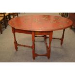 Oriental style gateleg table with fine painted detail. 99cm width, length 140cm