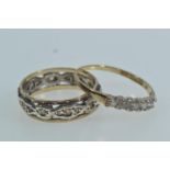 9ct gold & white stone half hoop ring, size M1/2, 0.9 gram together with a 9ct gold, silver & white