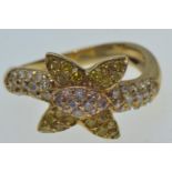 18ct gold & coloured diamond ring, size L, 4.22 grams