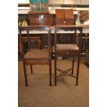 Two square mahogany occasional tables with drawer, largest 36.5x 36.5x79.5cm and the other 35.5x35.5
