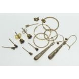 9ct gold & yellow metal earrings, including five pairs, some stone set, gross weight 3.2 grams