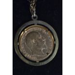 1903 Edward VII full sovereign in 9ct gold mount, suspended from a cable link neck chain, chain circ