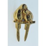 9ct gold brooch, modelled as a pair of parakeets on a branch, length 47mm, 12.1 grams