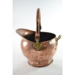 Copper and brass helmet coal scuttle, 40 x 32 x H50 (inc. handle)