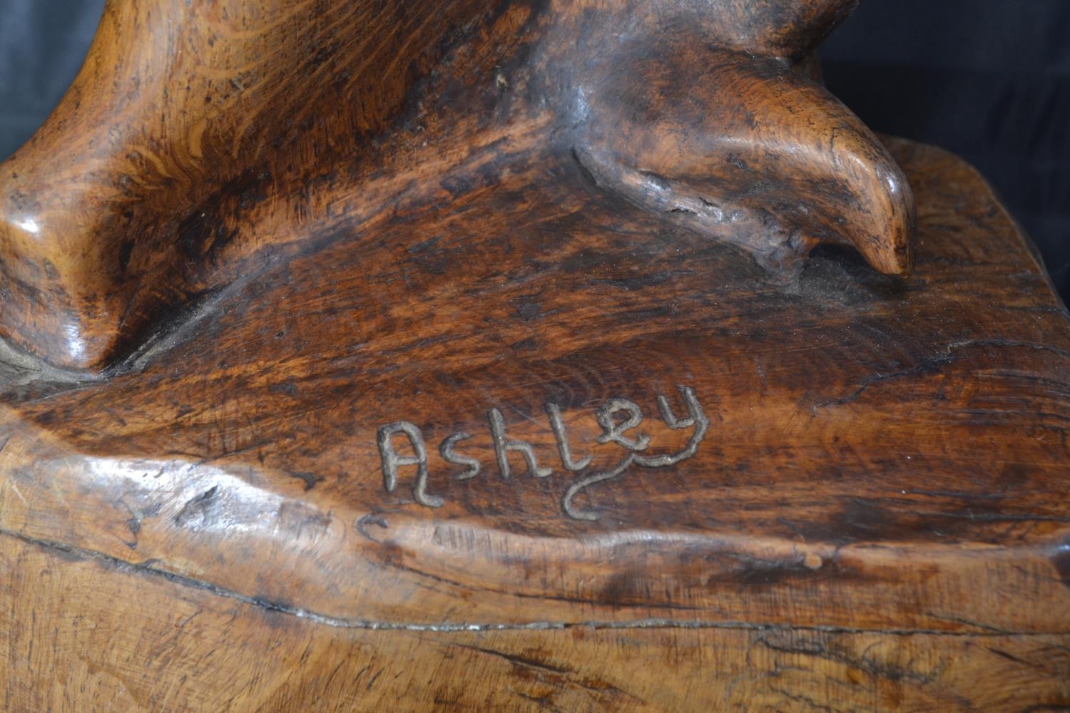 Bog oak carved wrestlers, signed Ashley to base. H41cm  - Image 6 of 7