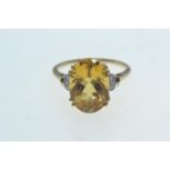 9ct gold, citrine & white stone ring, hallmarked Birmingham, size O, 3.13 grams